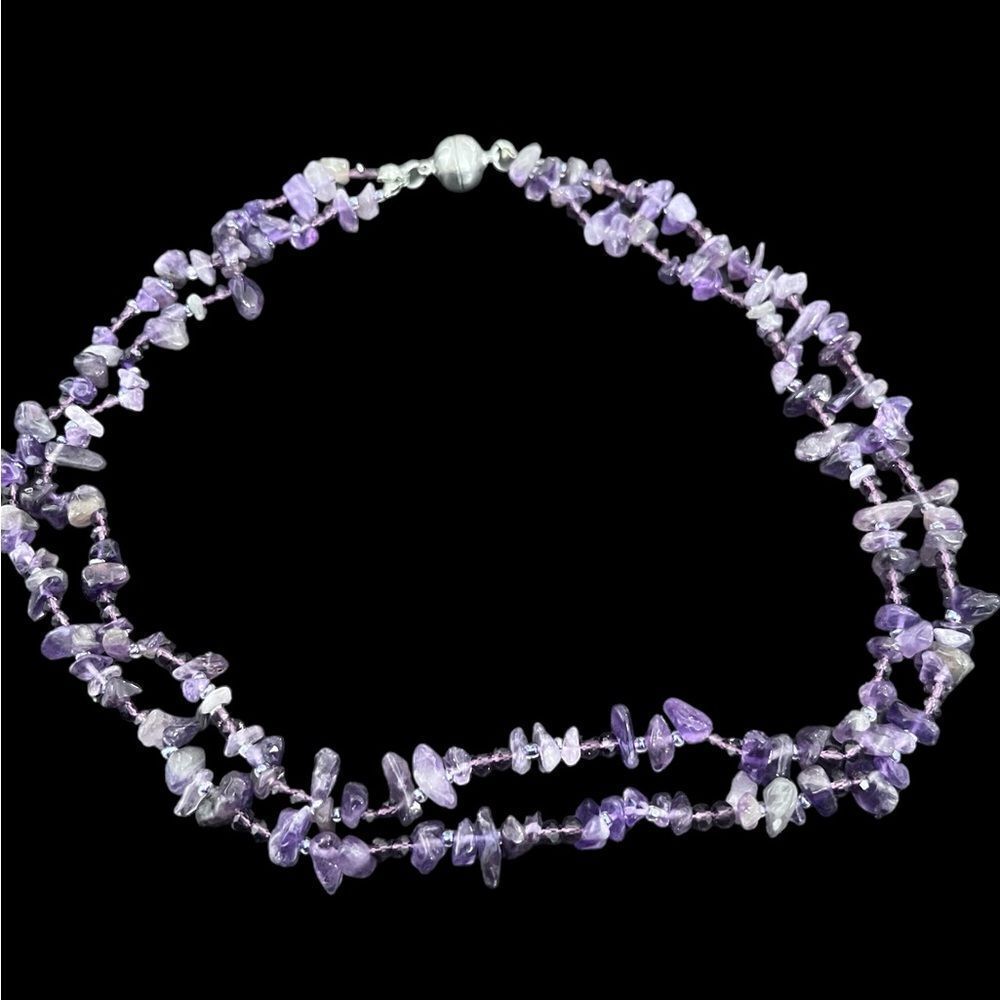 Amethyst Chip Stone Double Rope Statement Necklace - Picture 4 of 4